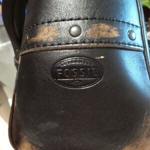 FOSSIL HEAVY GLOVE EATHER DARK BROWN DISTRESSED LG TOTE BAG